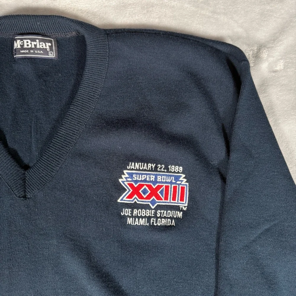 Vintage NFL Superbowl XXIII V Neck Sweater Mens L Acrylic Miami Florida 1989 80s